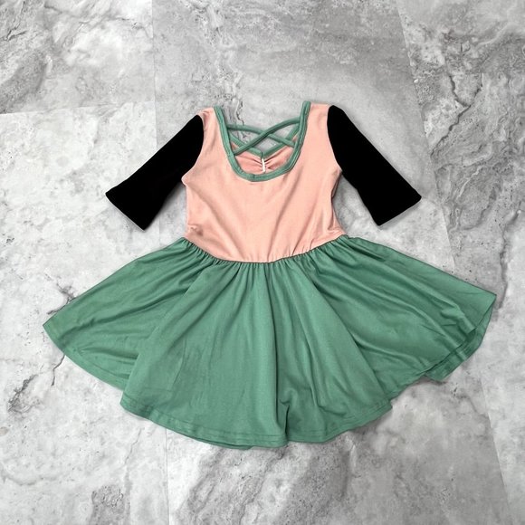 Dotdotsmile Ballerina Dress Size 2T NWT Colorblock Green Pink Black - Picture 3 of 4